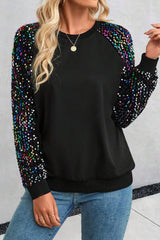 Sequin Round Neck Long Sleeve Blouse