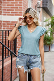 Eyelet Flutter Sleeve Scalloped V-Neck Top - PD SECRET REALM