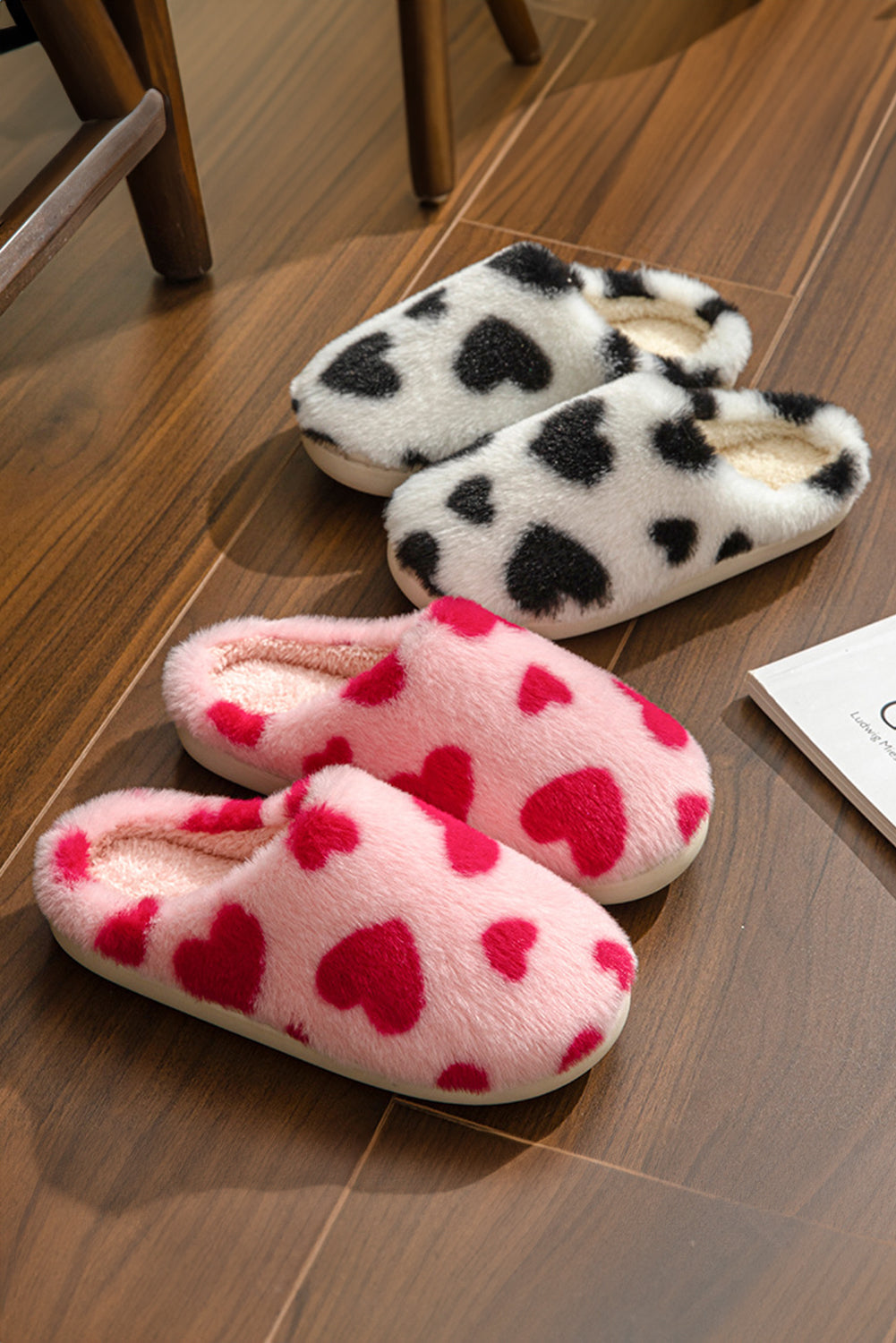 Fiery Red Valentines Heart Pattern Winter Fuzzy Slippers