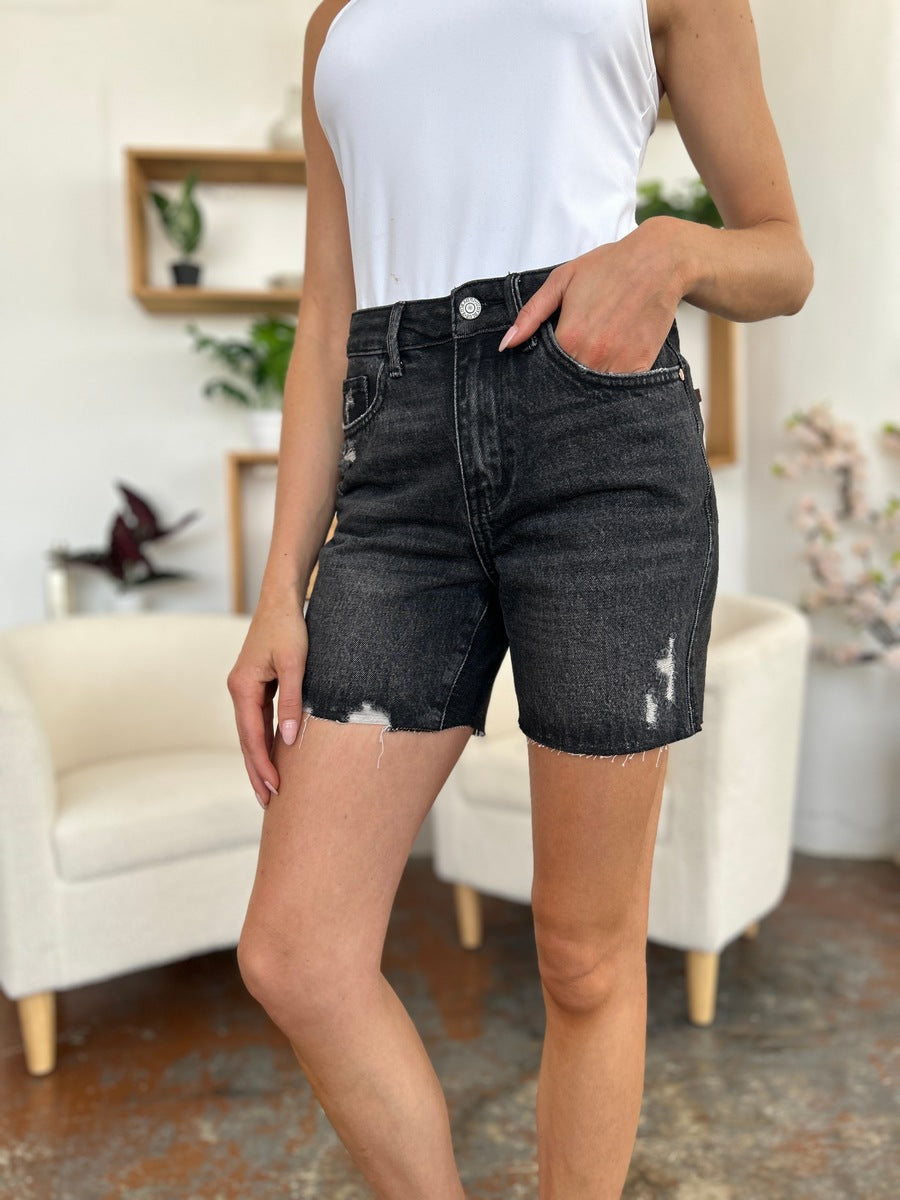 Full Size High Waist Rigid Magic Denim Shorts