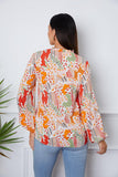 Floral Frill Notched Long Sleeve Blouse - PD SECRET REALM