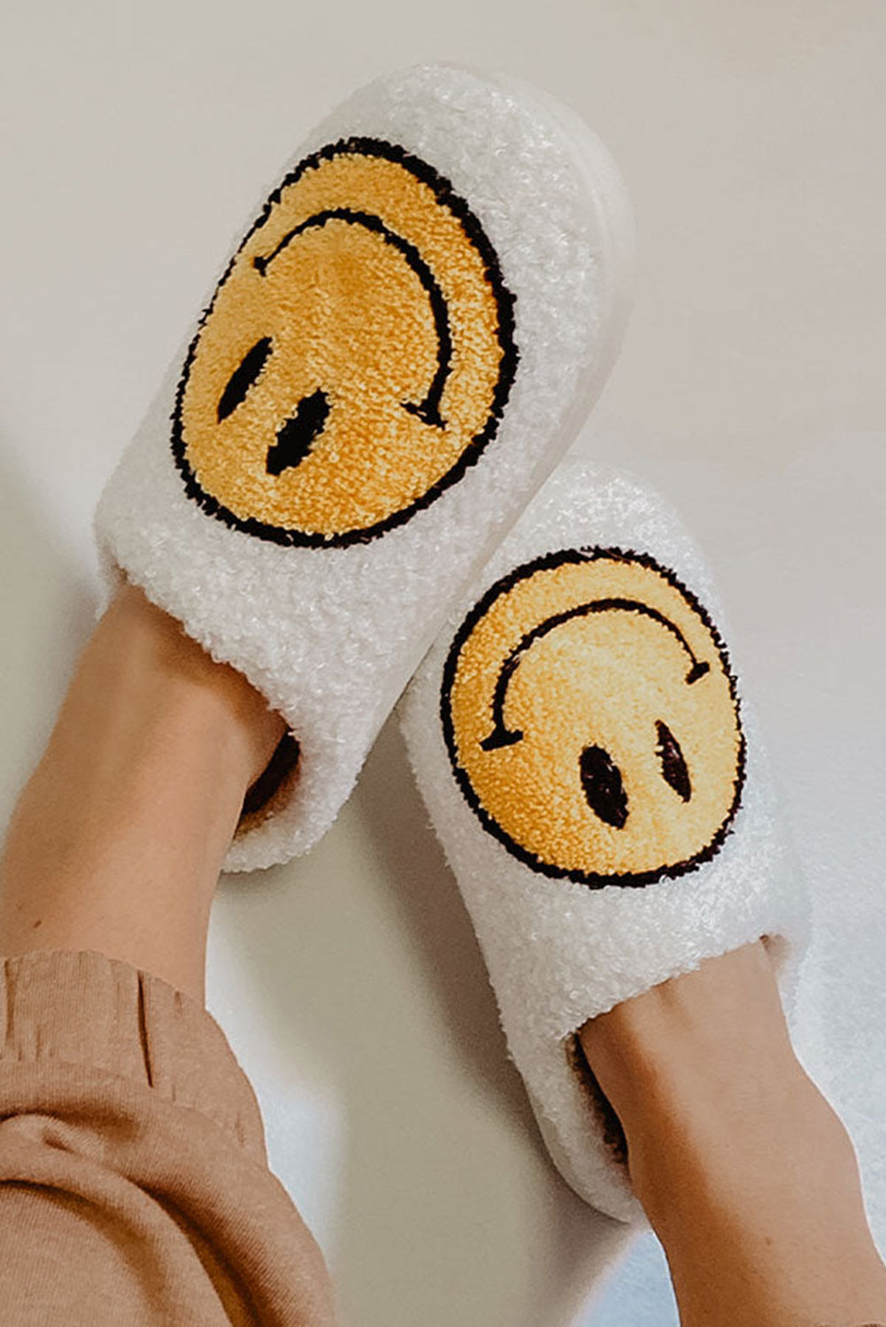 Pink Smile Face Print Non-slip Plush Home Slippers