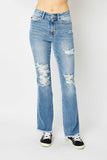 Judy Blue Full Size Distressed Raw Hem Bootcut Jeans - PD SECRET REALM