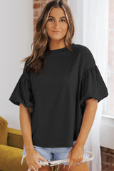 Puff Sleeve Curved Hem Blouse - PD SECRET REALM