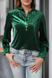 Frill Half Button Mock Neck Long Sleeve Blouse - PD SECRET REALM