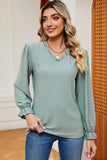 Eyelet V-Neck Flounce Sleeve T-Shirt - PD SECRET REALM