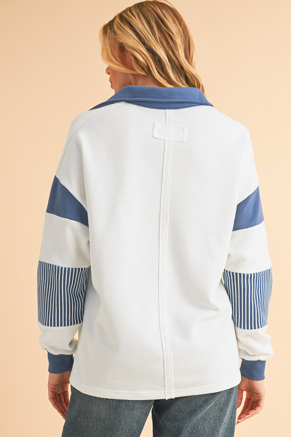 Sail Blue Striped Patchwork Collar Sweatshirt