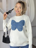 Butterfly Round Neck Long Sleeve Sweater - PD SECRET REALM