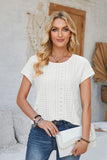 Eyelet Round Neck Rolled Short Sleeve T-Shirt - PD SECRET REALM