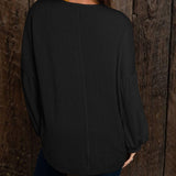 Round Neck Long Sleeve Ruched Blouse - PD SECRET REALM