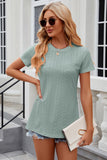 Eyelet Slit Round Neck Short Sleeve T-Shirt - PD SECRET REALM