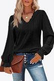 Eyelet V-Neck Flounce Sleeve Blouse - PD SECRET REALM