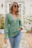 Eyelet V-Neck Smocked Flounce Sleeve Blouse - PD SECRET REALM