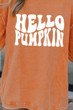 Round Neck Dropped Shoulder HELLO PUMPKIN Graphic Sweatshirt - PD SECRET REALM