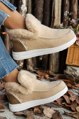 Beige Suede Stitching Patchwork Plush Lined Anklet Boots