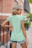 Eyelet Flutter Sleeve Scalloped V-Neck Top - PD SECRET REALM