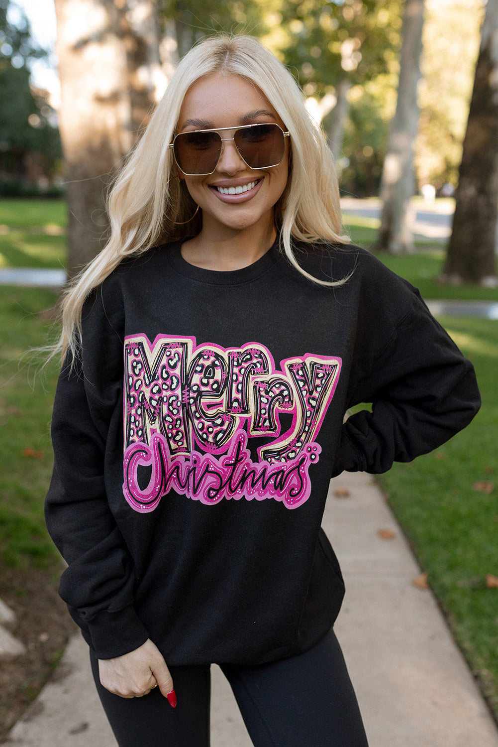 Black Merry Christmas Cool Letter Graphic Sweatshirt