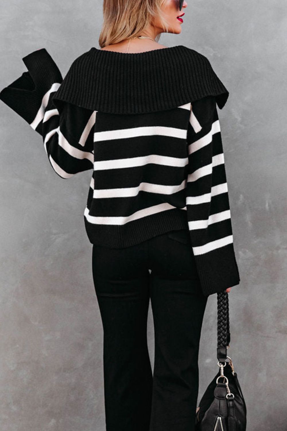 Striped Jnny Collar Long Sleeve Sweater