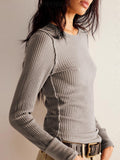 Exposed Seam Round Neck Long Sleeve T-Shirt - PD SECRET REALM