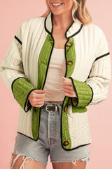 Green Stripe Colorblock Stand Neck Coat