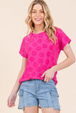 BOMBOM Textured Floral Pattern Short Sleeve T-Shirt - PD SECRET REALM