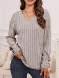 Ribbed V-Neck Long Sleeve T-Shirt - PD SECRET REALM