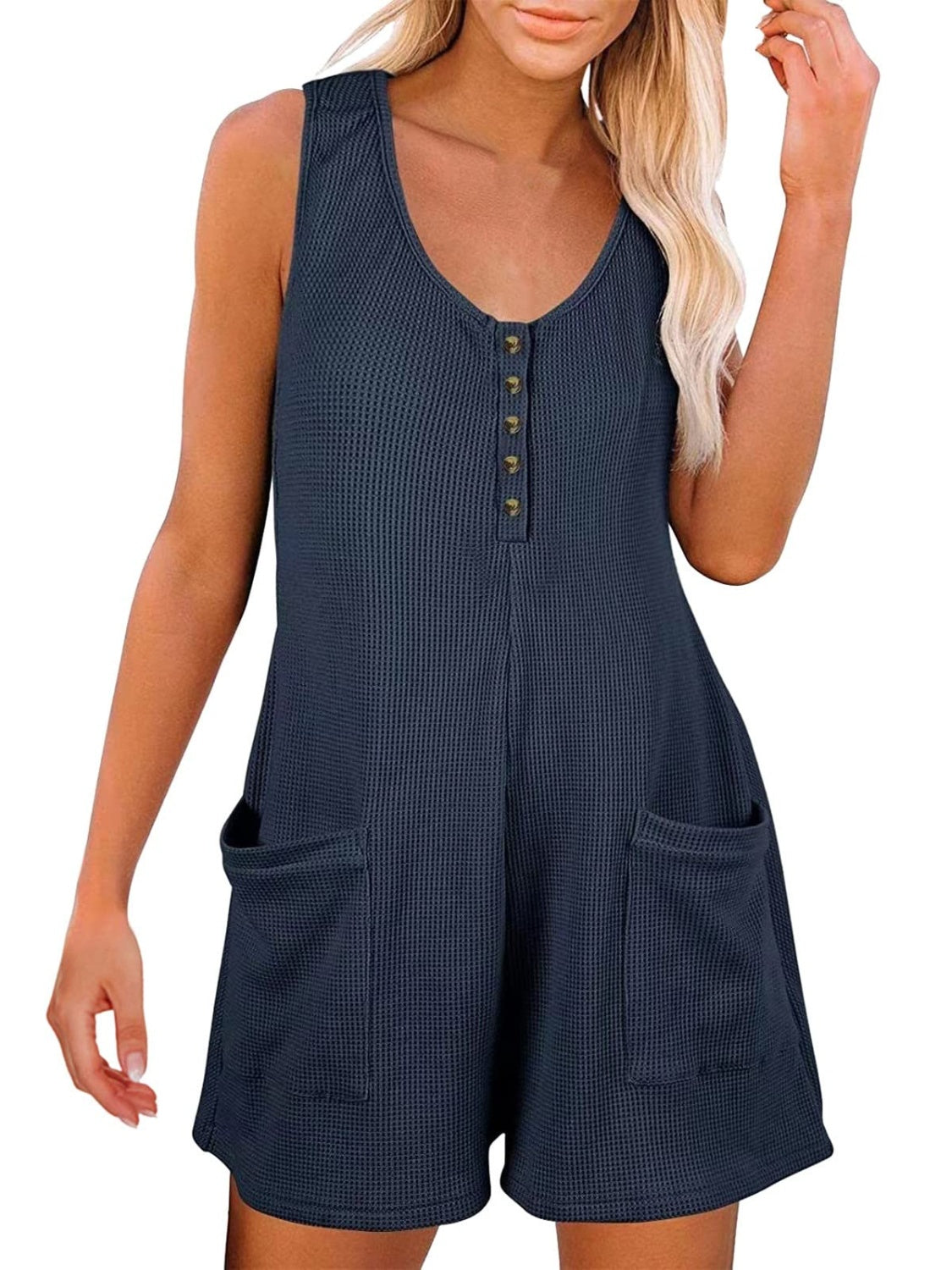 Full Size Pocketed Scoop Neck Sleeveless Romper