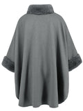 Fuzzy Trim Long Sleeve Poncho - PD SECRET REALM