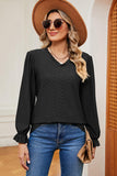 Eyelet V-Neck Flounce Sleeve T-Shirt - PD SECRET REALM