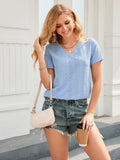 Eyelet Short Sleeve V-Neck Blouse - PD SECRET REALM