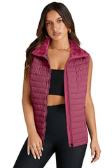 Burgundy Plush Collared Quilted Zipped Puffer Vest