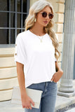 Round Neck Buttoned Short Sleeve T-Shirt - PD SECRET REALM