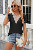 Eyelet V-Neck Petal Sleeve T-Shirt - PD SECRET REALM