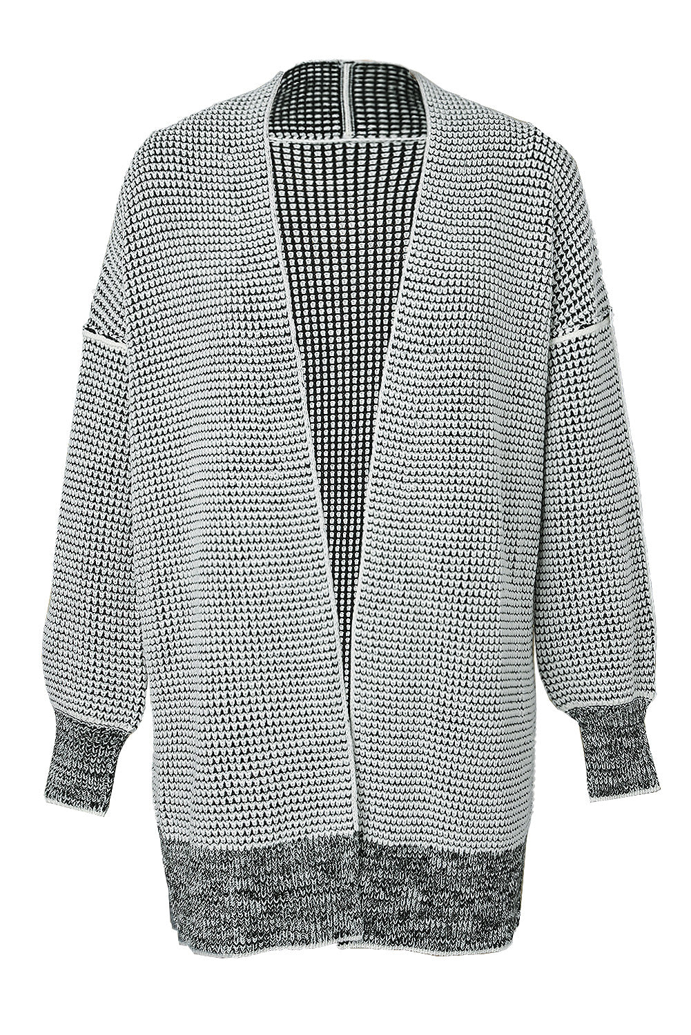 Grey Plaid Contrast Trim Casual Knit Cardigan