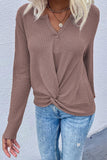 Perfee Twist Front Long Sleeve Waffle Knit Top - PD SECRET REALM