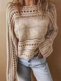 Hollow Out Cable-Knit Boat Neck Sweater - PD SECRET REALM