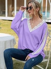 Ivy Lane Contrast Spliced Lace V-Neck Top