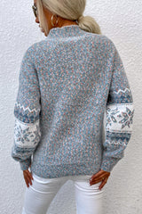 Snowflake Pattern Mock Neck Sweater