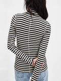 Exposed Seam Striped Turtleneck Long Sleeve T-Shirt - PD SECRET REALM