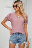 Eyelet V-Neck Short Sleeve Top - PD SECRET REALM