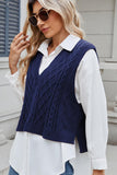 Cable-Knit V-Neck Sweater Vest - PD SECRET REALM