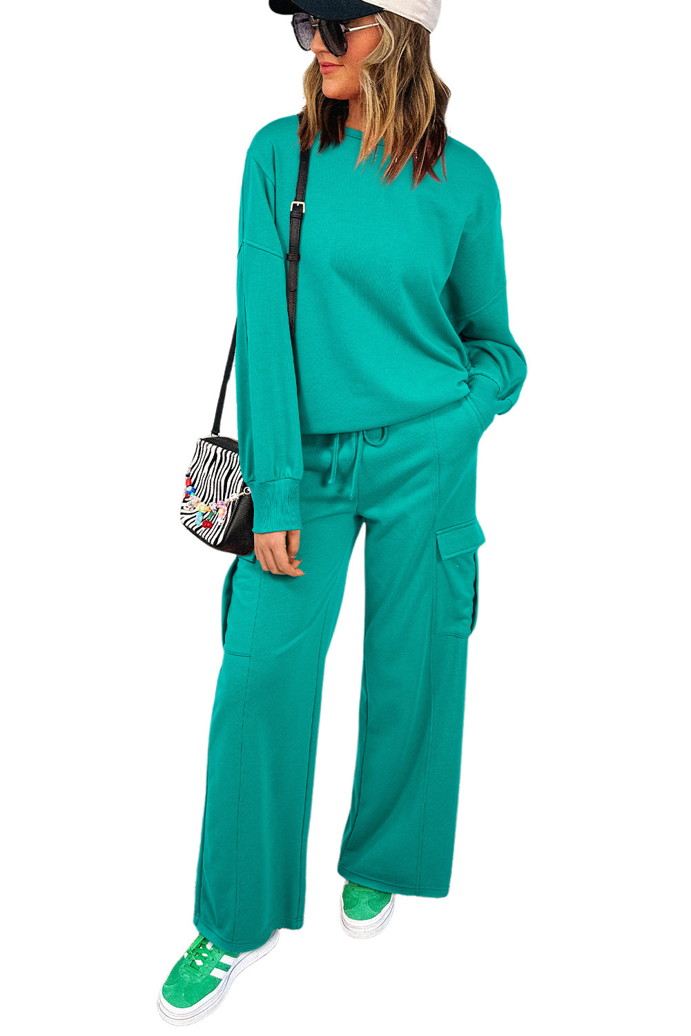 Lapis Mineral Wash Pullover and Wide Leg Cargo Pants Set