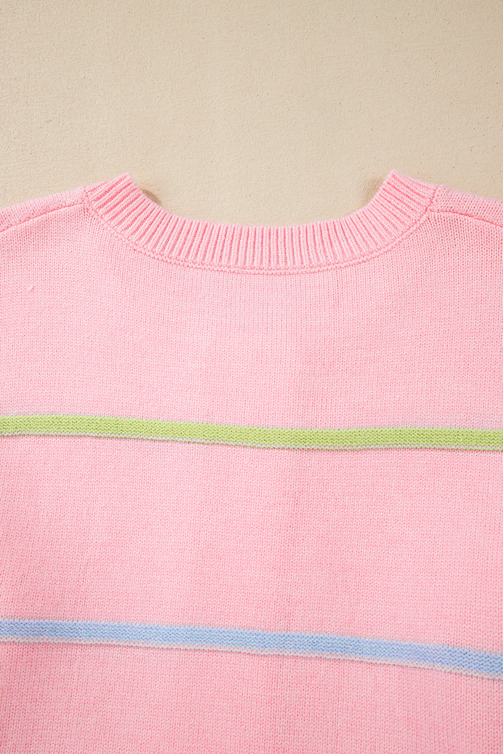 Pink Rainbow Striped Drop Sleeve Henley Sweater