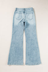 Dusk Blue Acid Wash Flared Leg Jeans