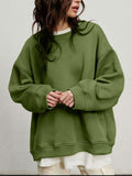 Round Neck Dropped Shoulder Long Sleeve Sweatshirt - PD SECRET REALM