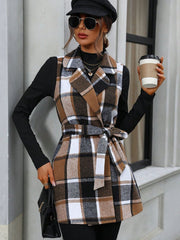 Tied Plaid Collared Neck Vest