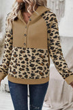 Leopard Half Button Long Sleeve Hoodie - PD SECRET REALM