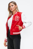 Love Me Now PU Leather Contrast Snap Down Bomber Jacket - PD SECRET REALM