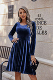 Round Neck Long Sleeve Knee Length Dress - PD SECRET REALM