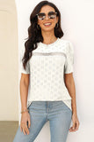 Eyelet Round Neck Short Sleeve T-Shirt - PD SECRET REALM